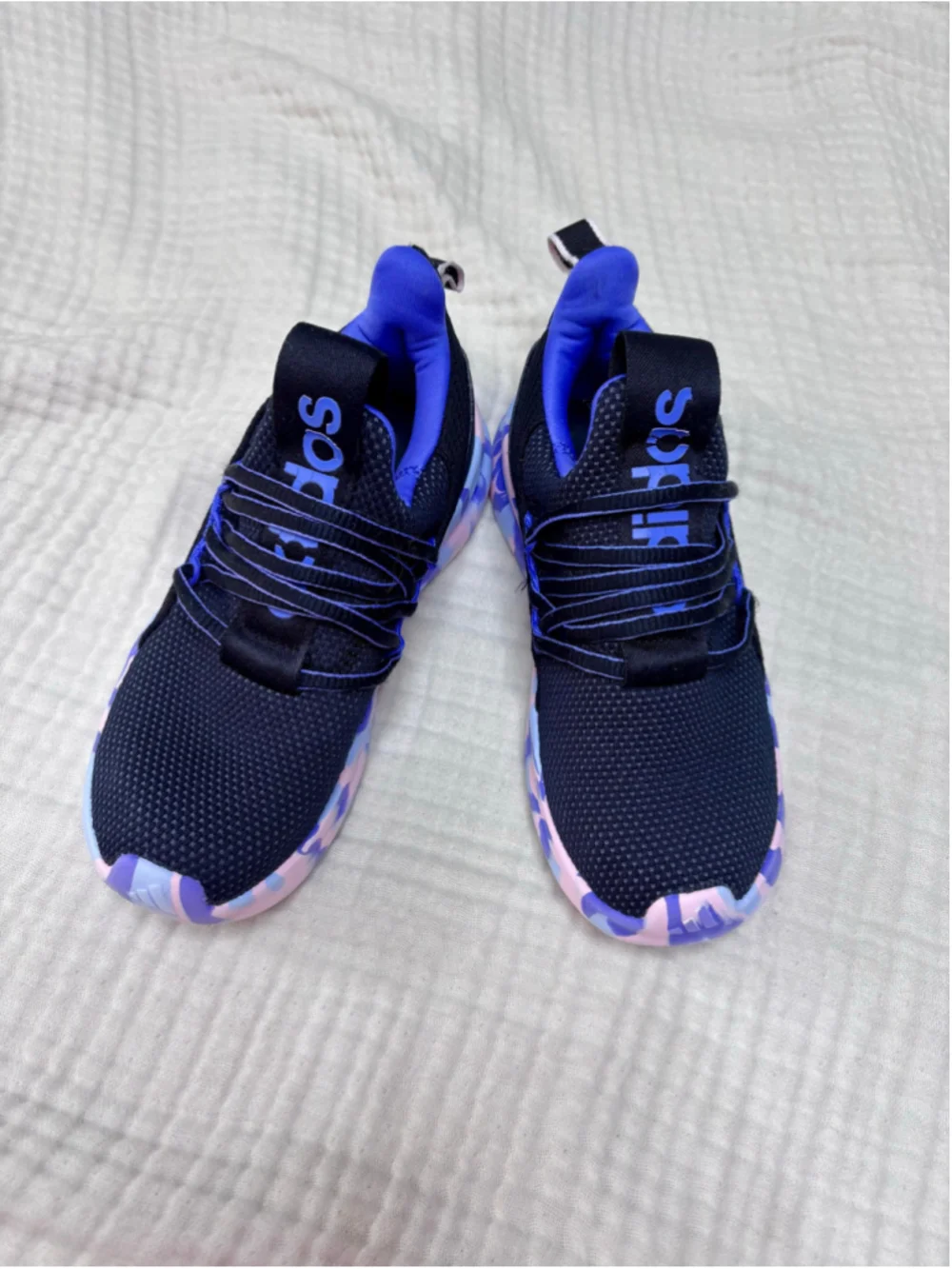 Adidas Kids' Black & Blue Sneakers with Colorful Soles slip on Size 1